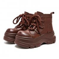 15561嫔妃丽人真皮复古厚底洋气小个子增高百搭娃娃头时尚简约加棉女士短靴（切片底靴）