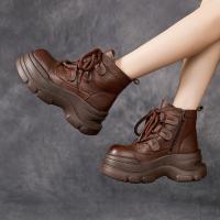 15561嫔妃丽人真皮复古厚底洋气小个子增高百搭娃娃头时尚简约加棉女士短靴（切片底靴）