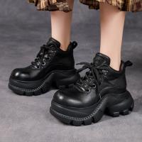 56712-1嫔妃丽人头层牛皮真皮冬季厚底小个子休闲英伦风短靴增高舒适大头女靴（遥遥底靴）