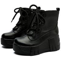 7673嫔妃丽人厚底复古马丁靴真皮女鞋松糕底圆头中老年防水台民族风粗绳短靴