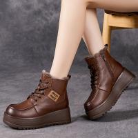 12511嫔妃丽人头层牛皮时尚厚底坡跟复古简约新中式超厚保暖防滑冬季短靴（NI靴）