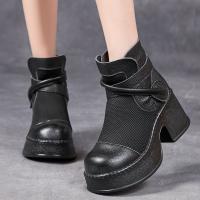 6099-1嫔妃丽人头层牛皮网面增高复古春秋罗马时尚粗跟厚底百搭女凉靴（亚沙凉鞋）