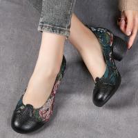 2188嫔妃丽人头层牛皮特色民族个性晕染花朵粗跟简单百搭小单鞋（大玫瑰单鞋）