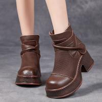 6099-1嫔妃丽人头层牛皮网面增高复古春秋罗马时尚粗跟厚底百搭女凉靴（亚沙凉鞋）