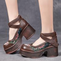 5289嫔妃丽人头层牛皮时尚复古新国风中式复古简约民族风粗跟舒适女单鞋（云杉单鞋）偏大半码