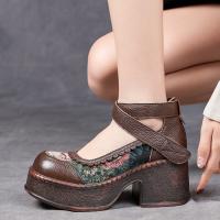 5289嫔妃丽人头层牛皮时尚复古新国风中式复古简约民族风粗跟舒适女单鞋（云杉单鞋）偏大半码