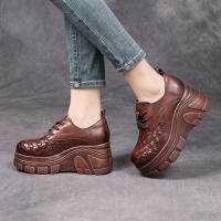 52696嫔妃丽人头层牛皮新中式复古风简约编织厚底小个子百搭舒适英伦风软皮软面女单鞋（穿线单鞋）