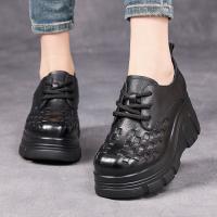 52696嫔妃丽人头层牛皮新中式复古风简约编织厚底小个子百搭舒适英伦风软皮软面女单鞋（穿线单鞋）