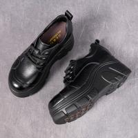 52693嫔妃丽人头层牛皮复古风深口英伦风女士厚底增高小个子软皮软面舒适休闲单鞋（ALI单鞋）