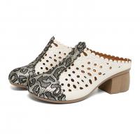 9188嫔妃丽人原创头层牛皮复古风粗跟镂空舒适百搭个性民族风包头拖鞋（鳞片拖鞋）