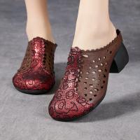 9188嫔妃丽人原创头层牛皮复古风粗跟镂空舒适百搭个性民族风包头拖鞋（鳞片拖鞋）