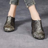 9188嫔妃丽人原创头层牛皮复古风粗跟镂空舒适百搭个性民族风包头拖鞋（鳞片拖鞋）