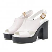 79031嫔妃丽人头层牛皮时尚舒适轻便百搭10cm英伦风复古超高跟搭扣凉鞋（交叉扣凉鞋）