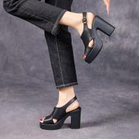 79031嫔妃丽人头层牛皮时尚舒适轻便百搭10cm英伦风复古超高跟搭扣凉鞋（交叉扣凉鞋）