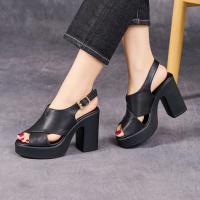 79031嫔妃丽人头层牛皮时尚舒适轻便百搭10cm英伦风复古超高跟搭扣凉鞋（交叉扣凉鞋）