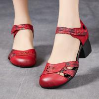 9189嫔妃丽人头层牛皮印花粗跟民族风古风舒适轻便镂空学院风女凉鞋（花心凉鞋）