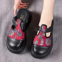 9238嫔妃丽人头层牛皮包头个性复古民族风舒适轻便花朵厚底学院风女拖鞋（紫玫瑰拖鞋）预售款