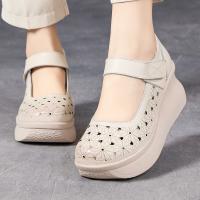 2538嫔妃丽人头层牛皮浅口洞洞镂空舒适百搭复古风厚底增高简约增高女凉鞋（瑞白凉鞋）