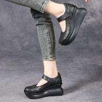 2538嫔妃丽人头层牛皮浅口洞洞镂空舒适百搭复古风厚底增高简约增高女凉鞋（瑞白凉鞋）