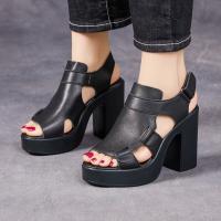 79011嫔妃丽人时尚学院风头层牛皮舒适简约罗马复古简约超高跟增高女士凉鞋（11凉鞋）