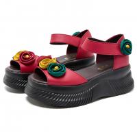 1158嫔妃丽人头层牛皮厚底田园风复古罗马风女士魔术贴鱼嘴厚底凉鞋（三朵凉鞋）