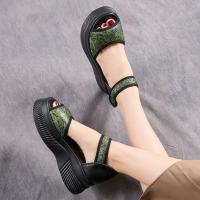 1158-1嫔妃丽人头层猪皮厚底舒适百搭复古波西米亚风格魔术贴露趾破格增高凉鞋（丽花凉鞋）