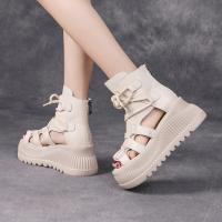 26118嫔妃丽人头层牛皮 复古厚底镂空夏季超高跟小个子休闲舒适百搭（绕型凉靴）