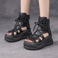 26118嫔妃丽人头层牛皮 复古厚底镂空夏季超高跟小个子休闲舒适百搭（绕型凉靴）