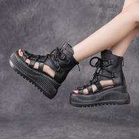 26118嫔妃丽人头层牛皮 复古厚底镂空夏季超高跟小个子休闲舒适百搭（绕型凉靴）