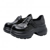 526132嫔妃丽人头层牛皮厚底舒适四季百搭小个子增高休闲复古女士单鞋（细纹单鞋）