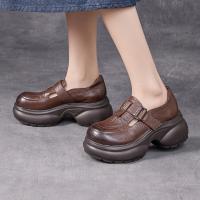 526132嫔妃丽人头层牛皮厚底舒适四季百搭小个子增高休闲复古女士单鞋（细纹单鞋）