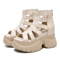 8867嫔妃丽人头层牛皮复古罗马风 英伦风内增高3cm增高小个子休闲女士凉鞋（长垣凉鞋）