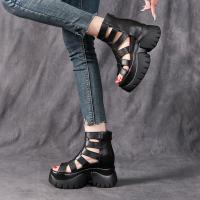 8867嫔妃丽人头层牛皮复古罗马风 英伦风内增高3cm增高小个子休闲女士凉鞋（长垣凉鞋）